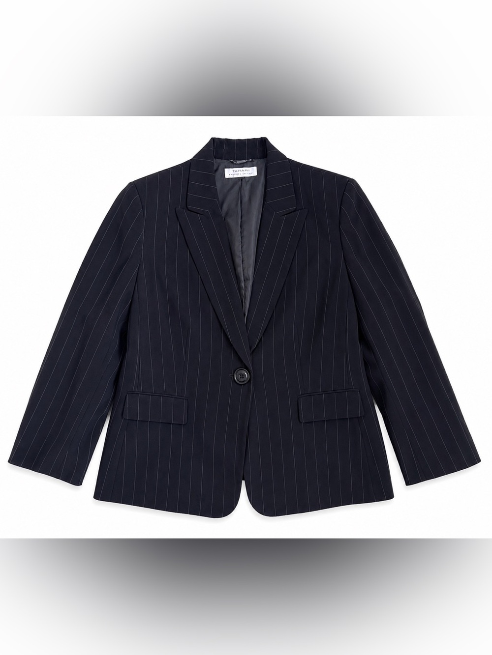 Tahari Women's Navy Pinstripe Single-Button Blazer